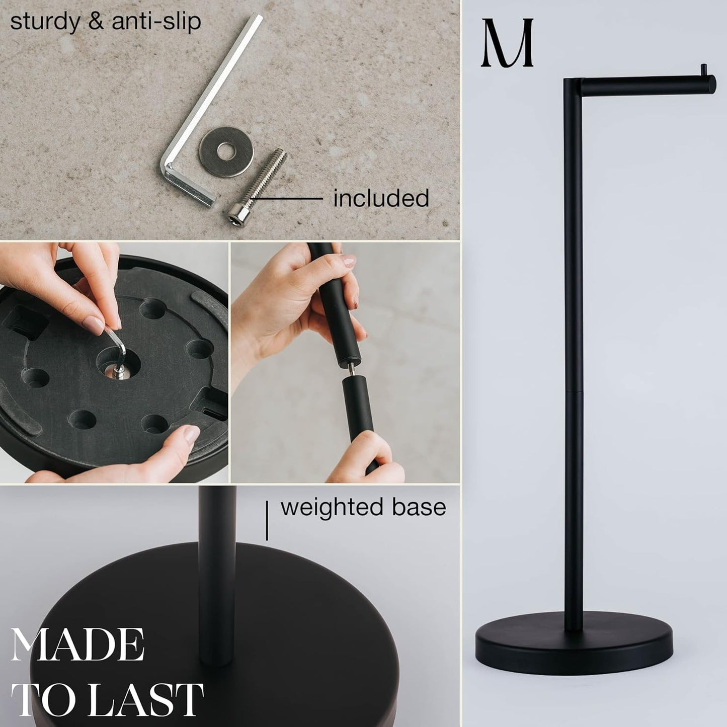 Marmolux Acc - Modern Free Standing Toilet Paper Holder - Matte Black Stainless Steel for 4 Rolls