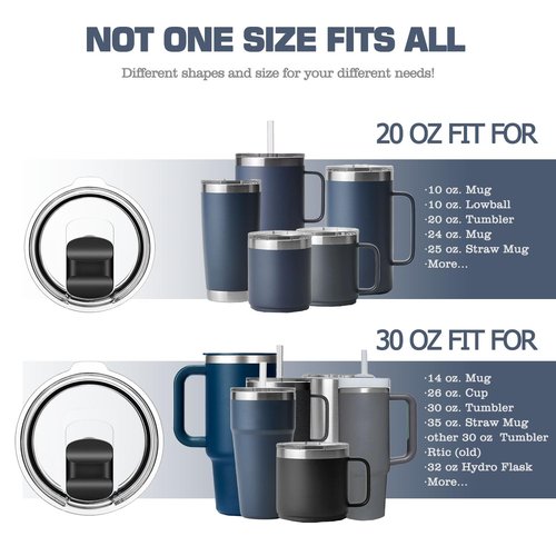 20 oz Tumbler Lid Replacement for Yeti 20 oz Tumbler, 10/24 oz Mug and 25 oz Straw Mug, Travel Spill Proof Cup Lids with Magnetic Slider, BPA Free (2 Pack)