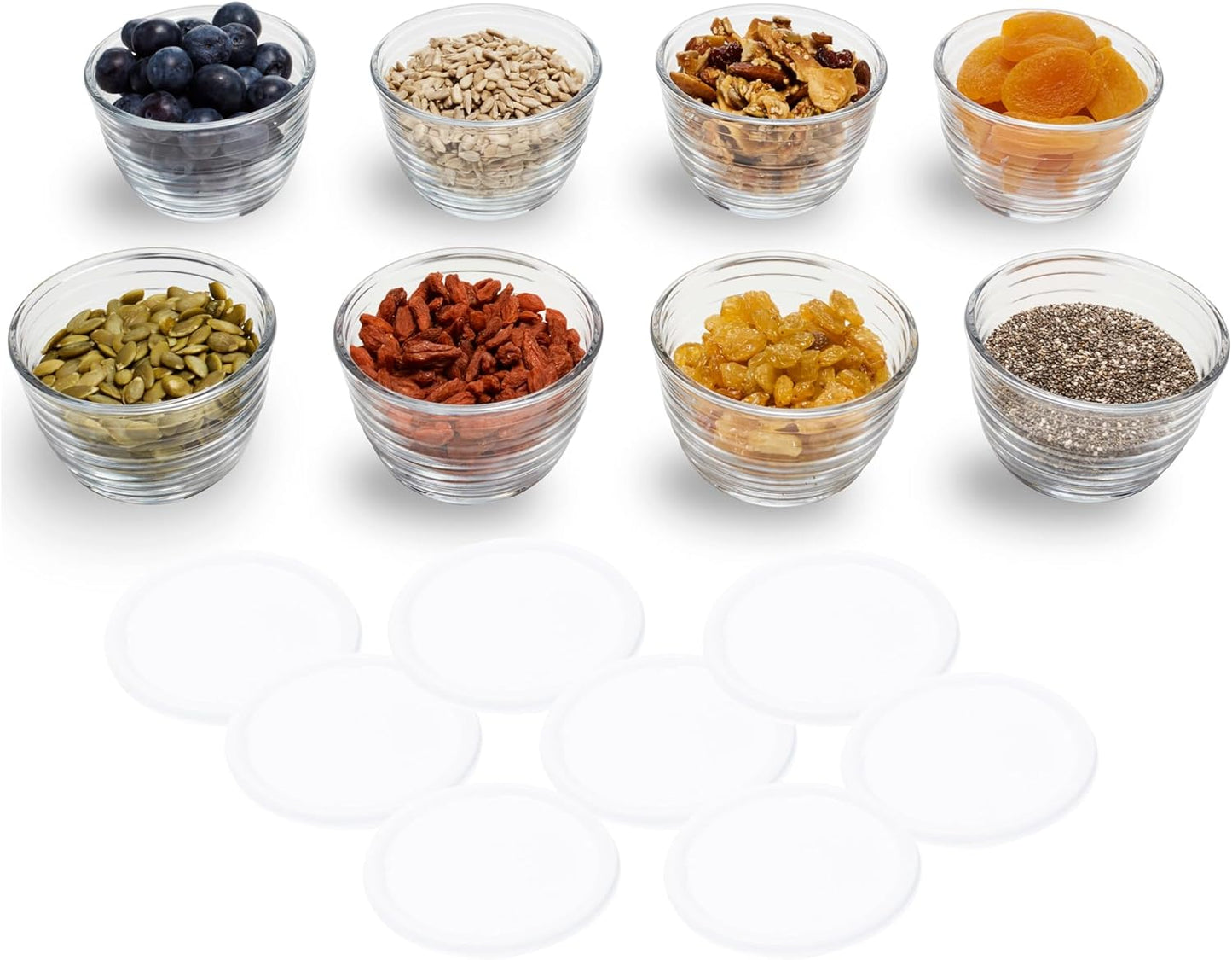 Libbey Small Glass Bowls - Set of 8 Dishwasher Safe Containers with Lids for Fresh Leftovers | Ideal for Meal Prep