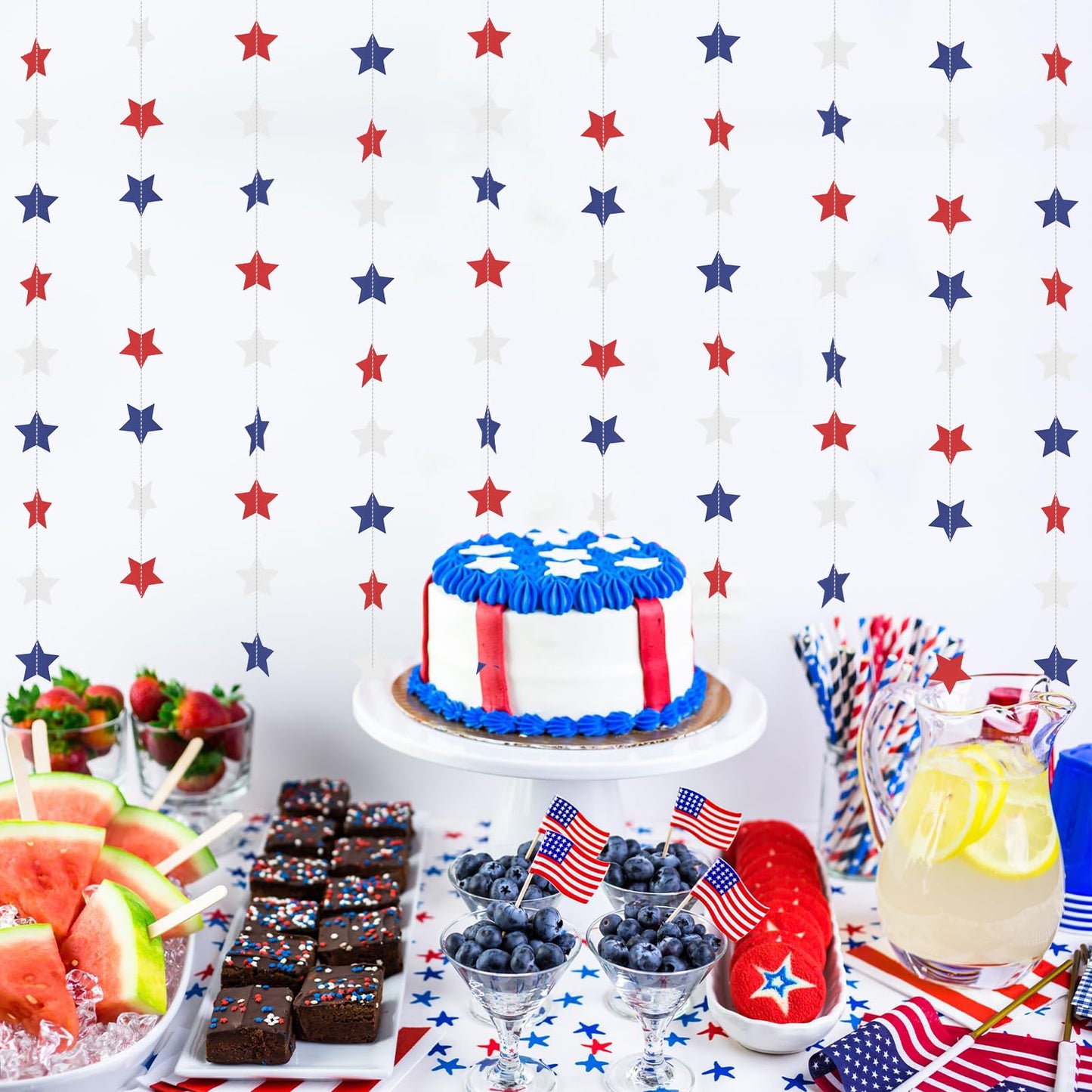Patriotic Star Garland Banner Streamers Red White and Blue - 59 FT 6 Strands - Patriotic Decorations for 4th of July, Independence Day, Labor Day, Veterans Day, Memorial Day