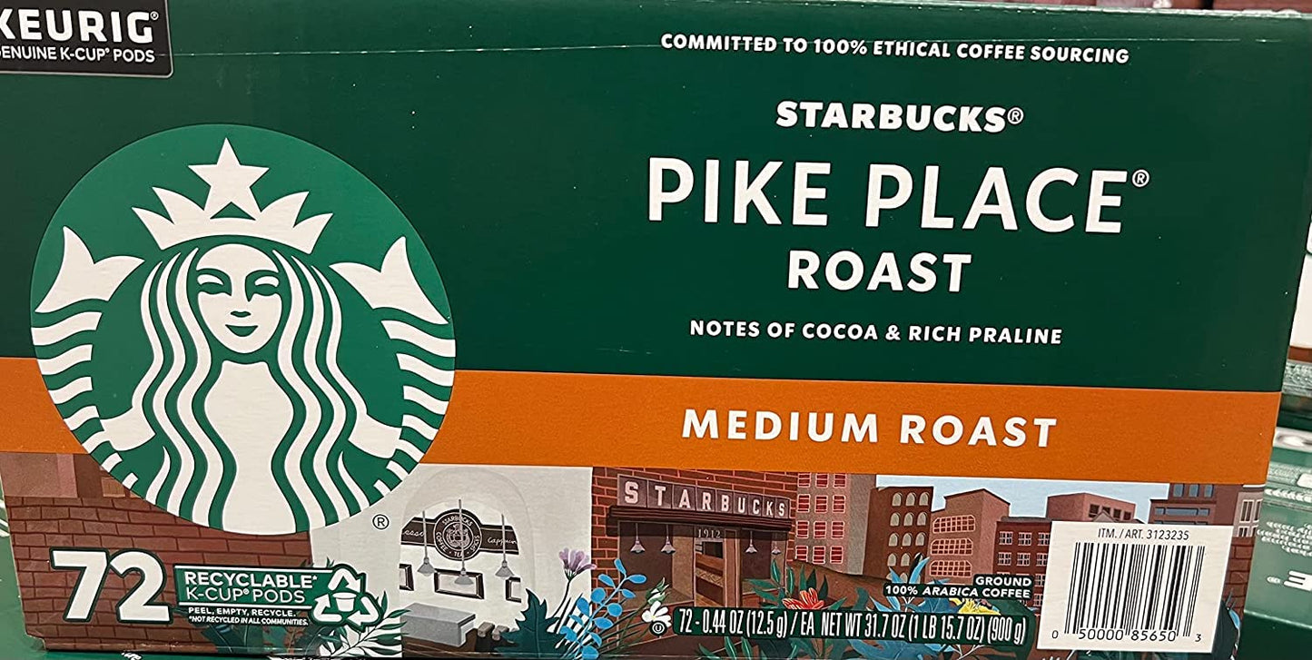 Starbucks Pike Place Roast K-Cups - Rich Flavor for Keurig Machines | 72 Count Pack