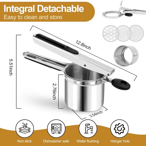 AHFLRITO Potato Ricer - Heavy Duty Stainless Steel Masher with Ergonomic Handle for Fluffy Potatoes