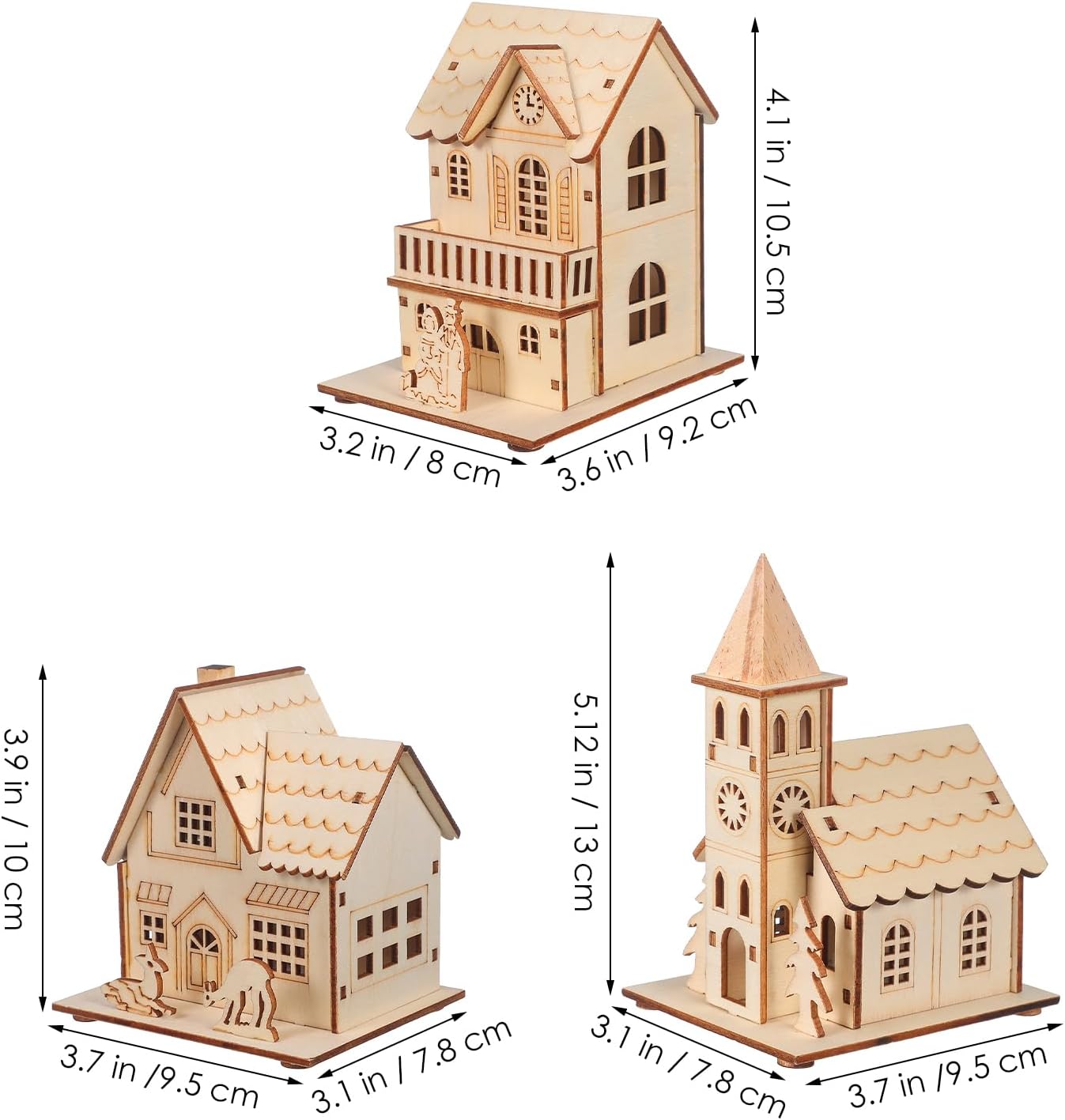 Rustic Christmas Village Houses by [Brand Name] - LED Light Wooden Decor for Holiday Centerpieces | 3 Pcs Set