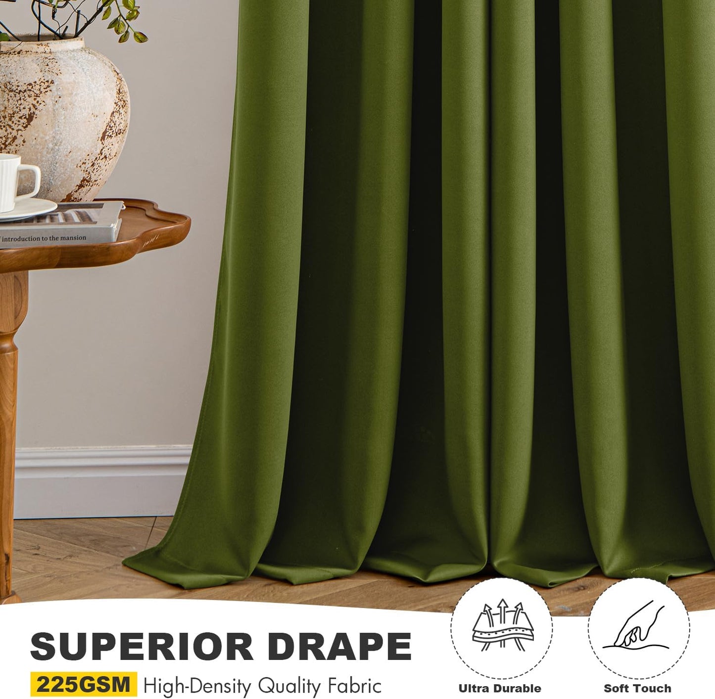 MIULEE Short Curtains - Light Olive Green Blackout Thermal Insulated Drapes | 2 Panels, 40"x36" for Kitchen & Bedroom