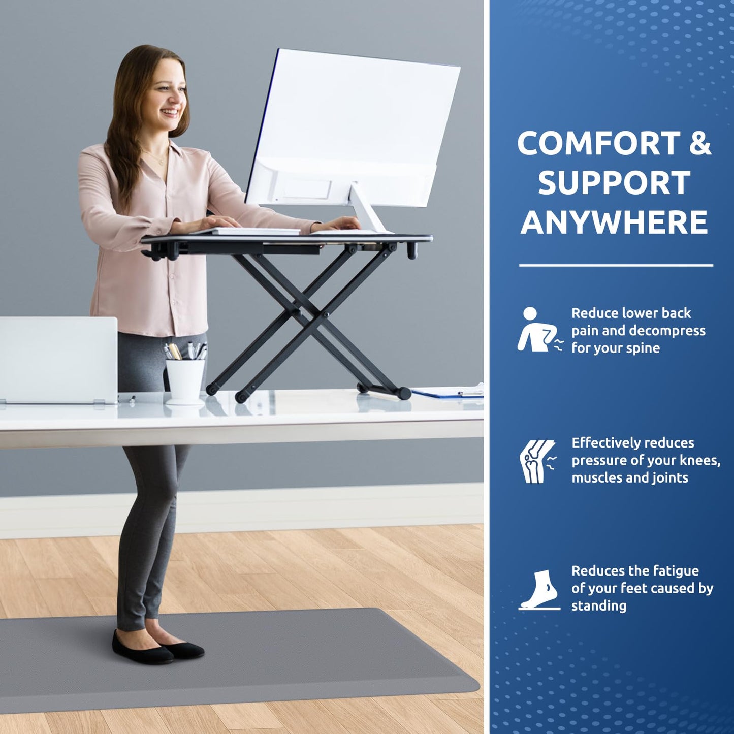KitchenClouds Kitchen Mat Cushioned Anti Fatigue Rug 20"x39" Water Resistant, Non Slip, Standing and Comfort Desk/Floor Mats for House Sink Office (Grey,0.8inch)
