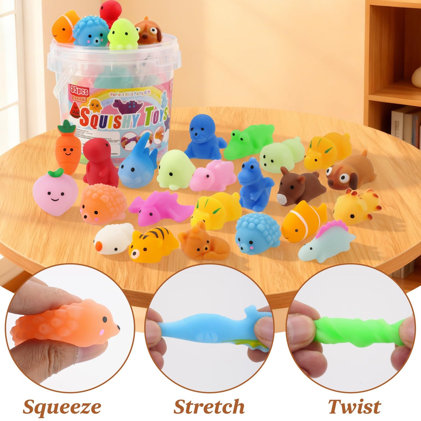 35pcs Mochi Squishy Toys, Mini Squishy Fidget Toys, Party Favors for Kids 4-8-12, Classroom Birthday Xmas Gifts Treasure Box Prizes Goodie Bag Stuffers, Carnival Prizes in Bulk