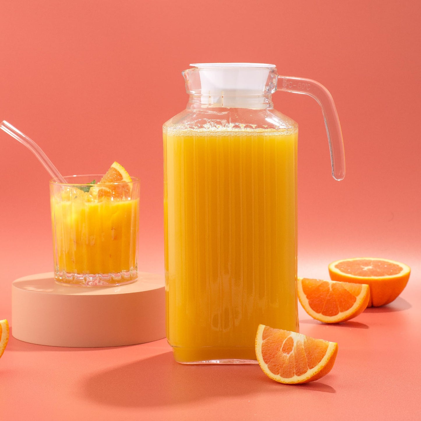 JoyJolt 60oz Glass Pitcher with Lid (2 Lids) - Beverage Serveware and Storage Container for Cold Drinks and Liquids. Juice Container, Water Jug, Fridge Pitcher for Iced Tea or Milk