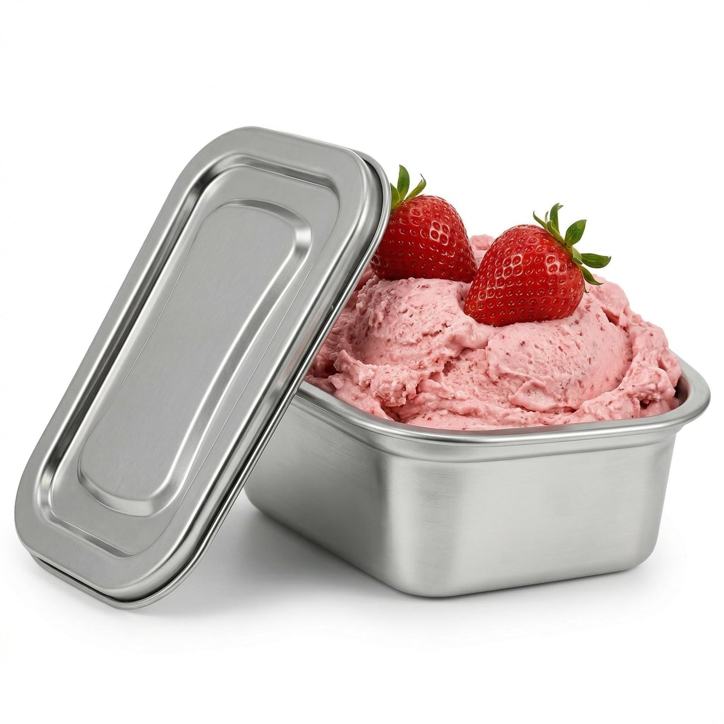 Hemoton Reusable Ice Cream Storage Containers with Lids Stainless Steel Food Keeper Freezer Box Insulated Ice Cream Tub for Refrigerator Home Made Ice Cream, 0.76 Quart Airtight Box for Frozen Yogurt