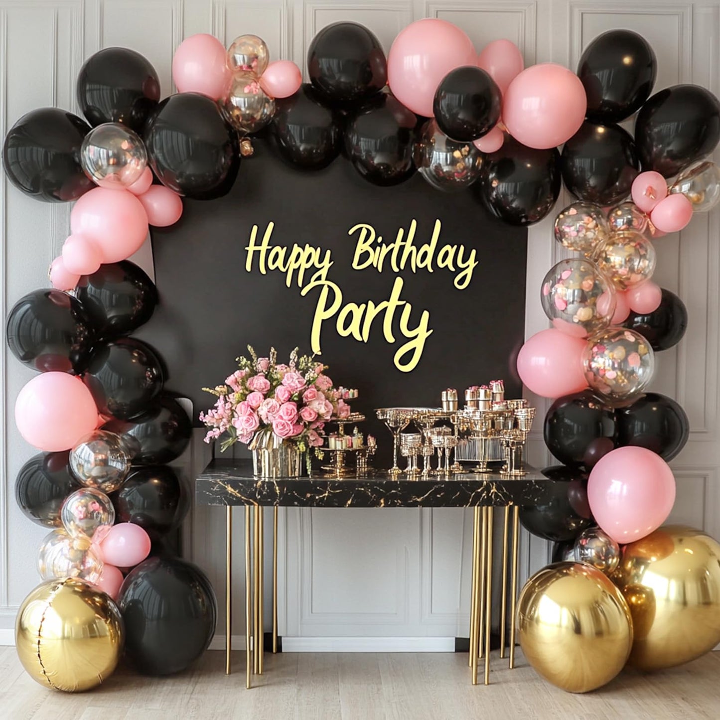 RUBFAC 135pcs Black Balloons Different Sizes 18 12 10 5 Inch for Garland Arch, Latex Balloon for Halloween Party Birthday Wedding Decorations