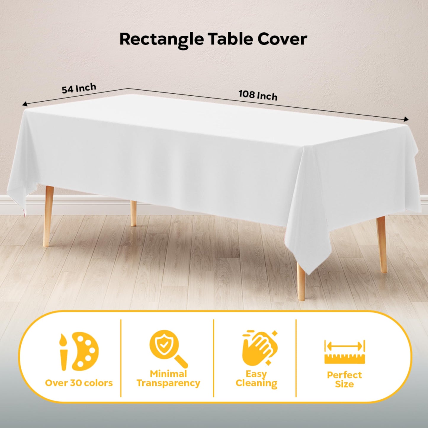 Exquisite 12-Pack Plastic Tablecloth 54x108 Rectangle Value Pack Plastic Table Cover - White