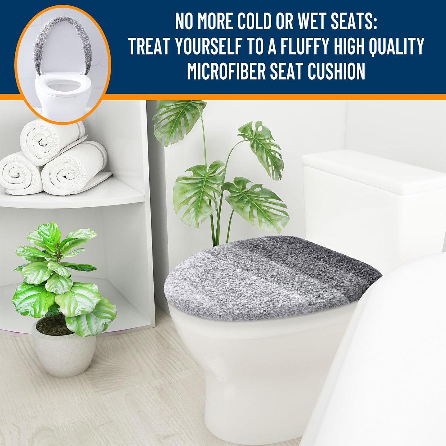 OLANLY Soft Microfiber Toilet Lid Cover - Machine Washable, Non-Slip Rubber Backing, Gray | Fits Most Lids