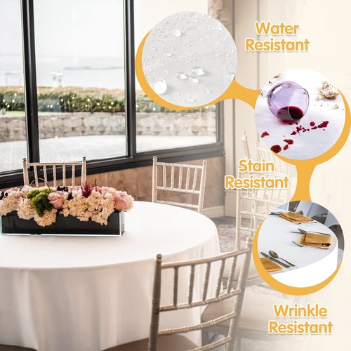 BRILLMAX 6 Pack White Round Tablecloths 90 Inch for 60” Tables - 150 GSM Polyester Fabric, 15" Standard Drop, Water, Stain & Wrinkle Resistant Cloth Cover for Wedding Reception Banquet Dining