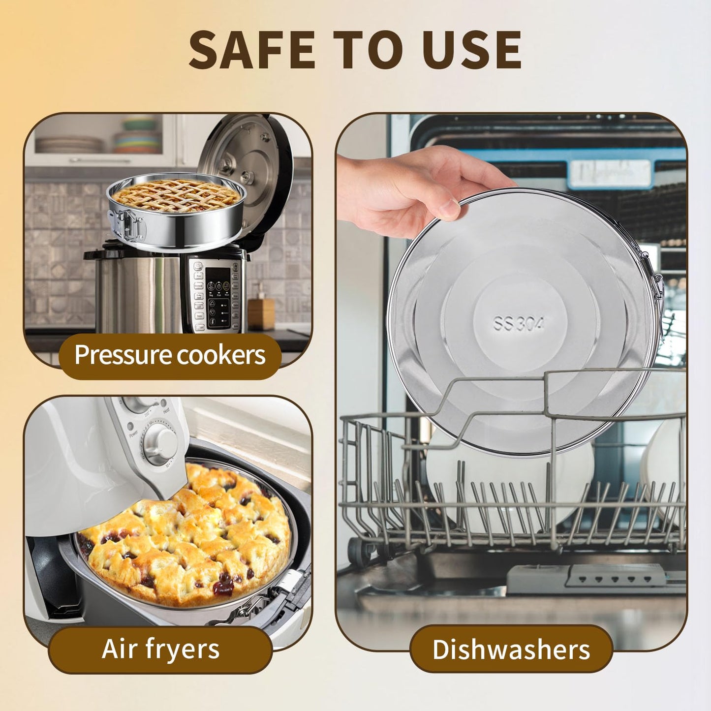 OYAOL 9 Inch Springform Pan - 304 Stainless Steel Nonstick Springform Cake Pan with Removable Bottom, 10 Inch Silicone Leakproof Cheesecake Pan Protector with Parchment Paper