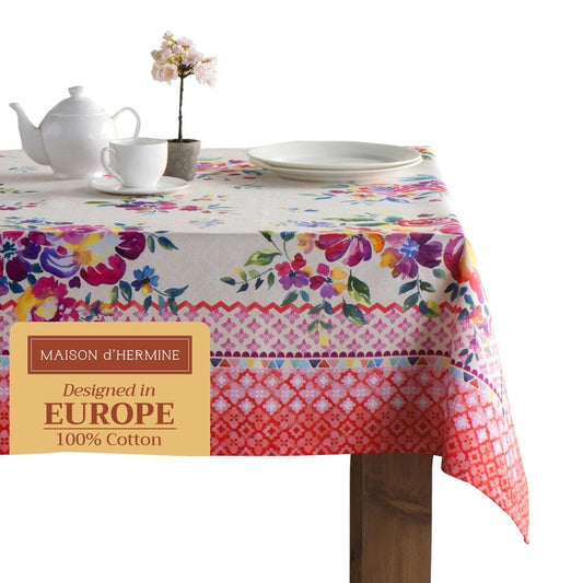 Maison d' Hermine Table Cloth Square Table 100% Cotton 54 x 54 Inches Tablecloth Reusable Decorative for Dining Kitchen Room Farmhouse Home Gifts for Mothers Day Spring Summer - Rose Garden