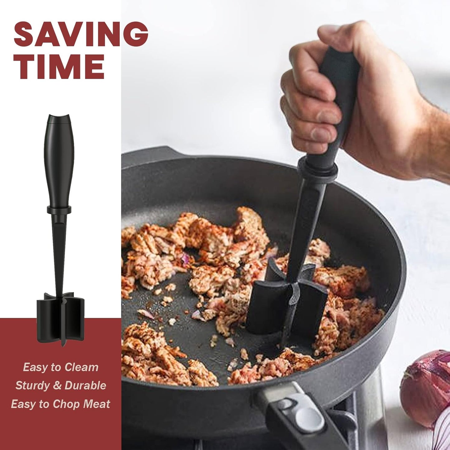 Skiennix Black Meat Chopper - 15oz Mini Red Bacon Grease Container for Easy Cooking Cleanup