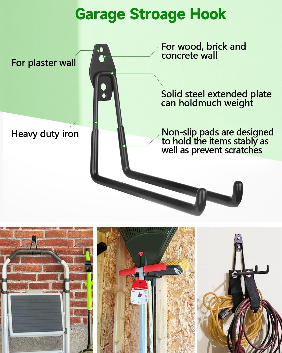 PIYILO Garden Tool Organizer - 48-Inch Heavy Duty Wall Storage Rack with 18 Garage Hooks for Yard Tools