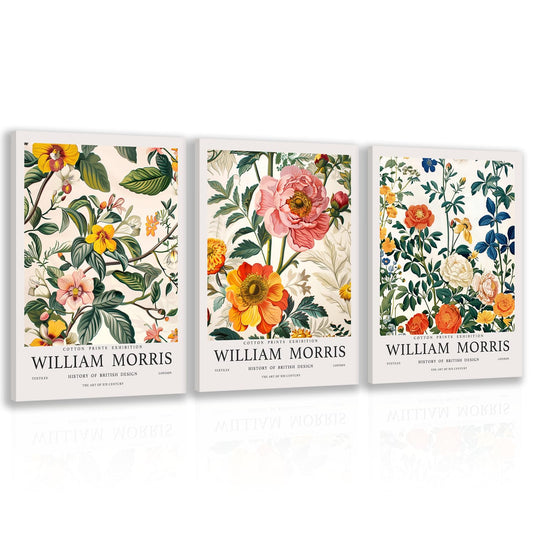 Zeredi Framed William Morris Canvas Wall Art Set of 3, William Flower Prints, Floral Pattern Vintage Poster Wall Decor, Minimalist Classic Decor Aesthetic for Living Room,Bedroom,Bathroom 16"x24"x3