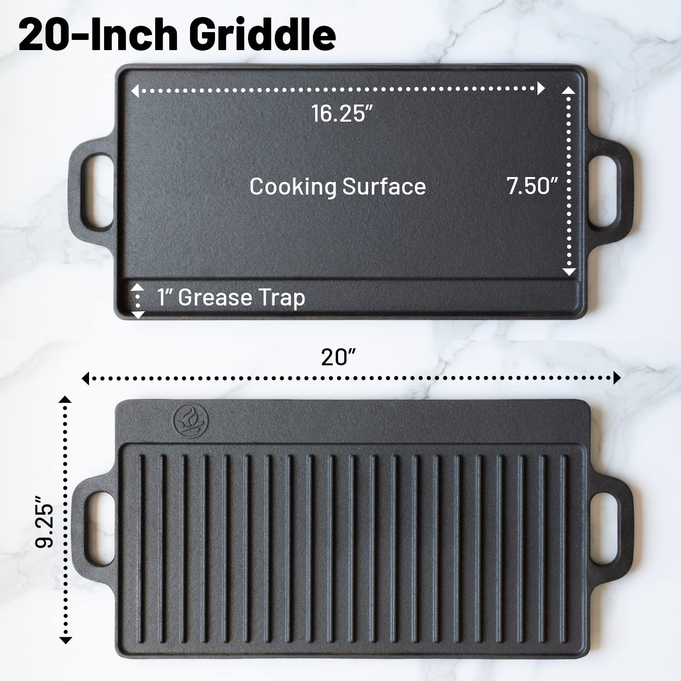 Backcountry Iron 20 x 9 inch Large Reversible Seasoned Cast Iron Grill / Griddle