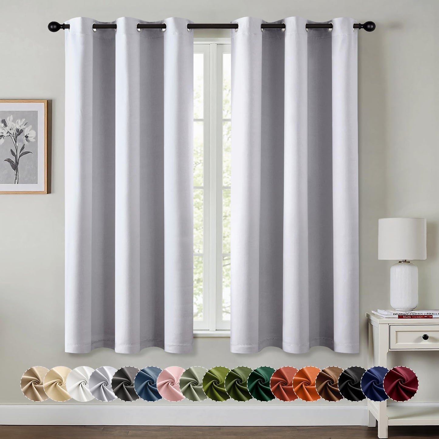 MIULEE Blackout Curtains - Thermal Insulated Room Darkening Drapes | 40 x 45 Inches, Greyish White, 2 Panels