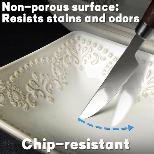 Artena Ceramic Rectangle Plates Set of 4 | Deep Lipped Edges for Appetizers & Desserts - Microwave/Oven Safe, Floral Design