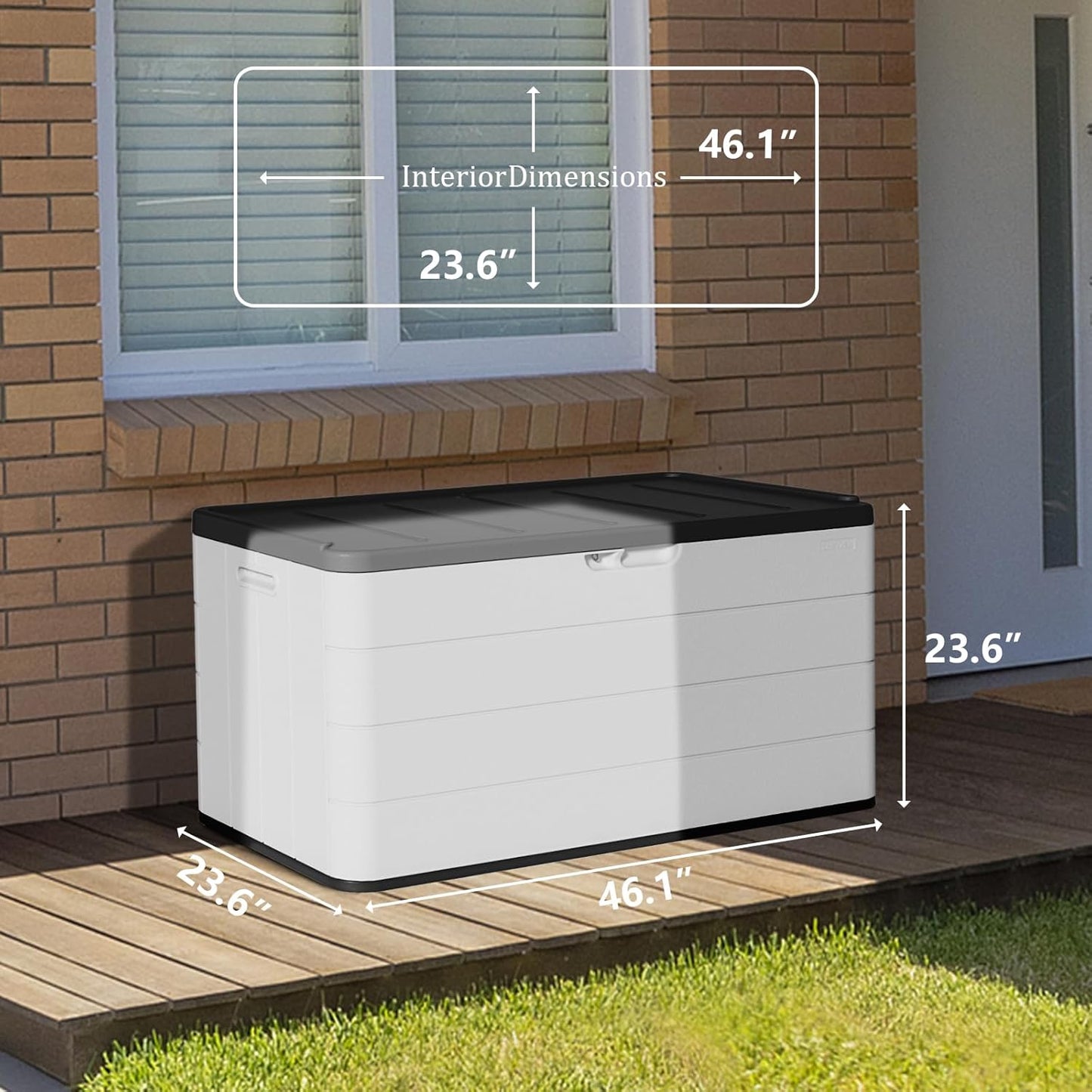 ZZM 110 Gallon Lockable Resin Deck Box - Waterproof Outdoor Storage for Cushions & Tools | White