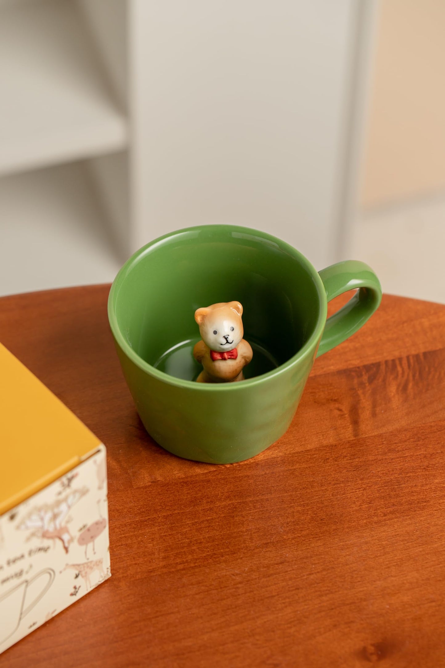 DIHOclub Bow Tie Bear Coffee Cup Hidden Ceramic Animal Inside Mug,Cute Cartoon Handmade Figurine Mugs,Holiday and Birthday Gift for Coffee Milk Tea Lovers,12 Oz(Green)