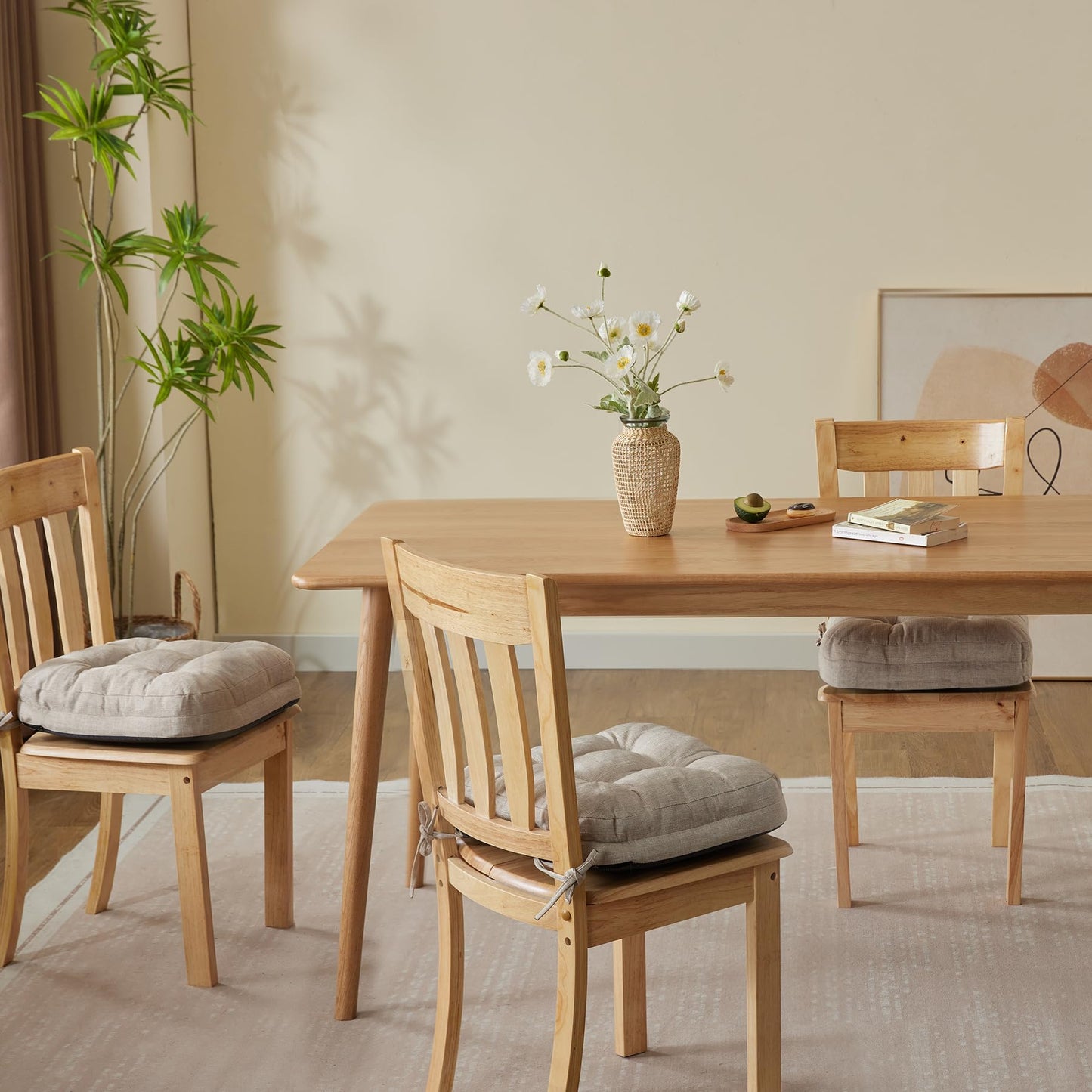 IASEAHK Kitchen Chair Cushions for Dining Chairs, Foam Dining Chair Cushion, Tufted Indoor Chair Pads with Ties & Non Slip Backing, Seat Cushion for Chair 16.5” x 16.5” x 3.5”, Set of 4, Beige