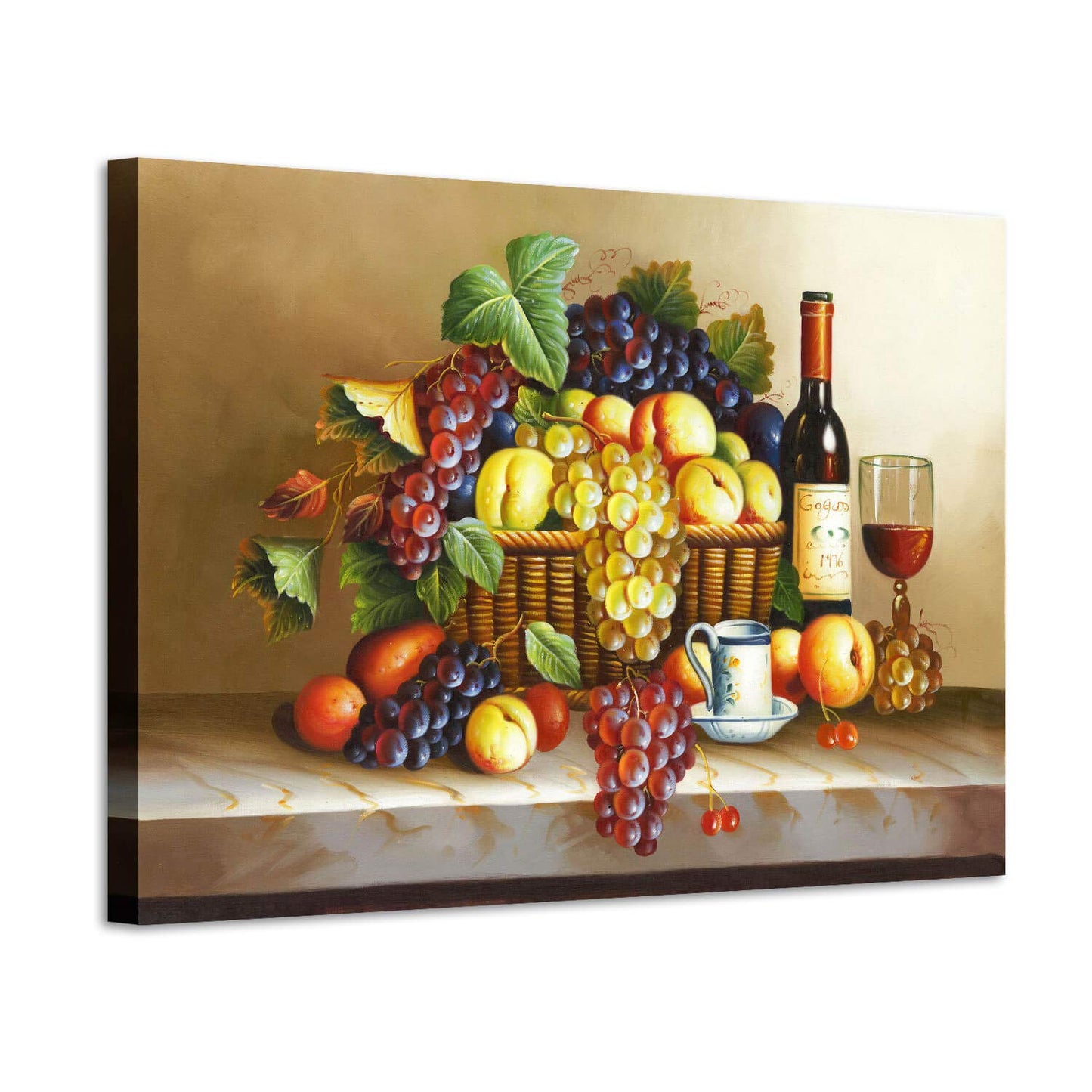 Grape Wine Picture Wall Art: Red Wine & Fruit Artwork Painting on Canvas for Wall (36" W x 24" H,Multi-Sized)