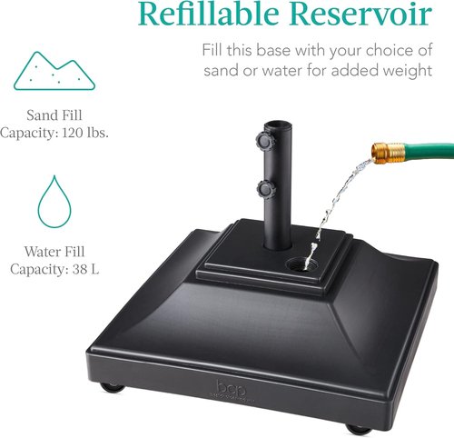 Best Choice Products Fillable Mobile Umbrella Base - Heavy Duty Square Stand with 4 Wheels, 120lb Capacity - Black