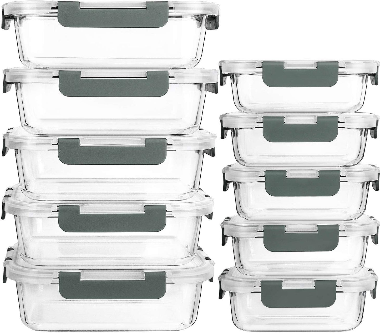 MCIRCO Glass Meal Prep Containers - Airtight Food Storage with Snap Locking Lids | 10-Pack, Microwave & Dishwasher Safe