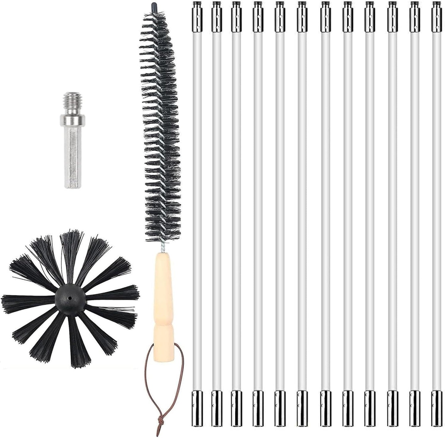 ZDHQLHJ Chimney Brush Cleaning Kit - 15 Pieces with 12 Flexible Nylon Rods for Efficient Fireplace & Duct Cleaning
