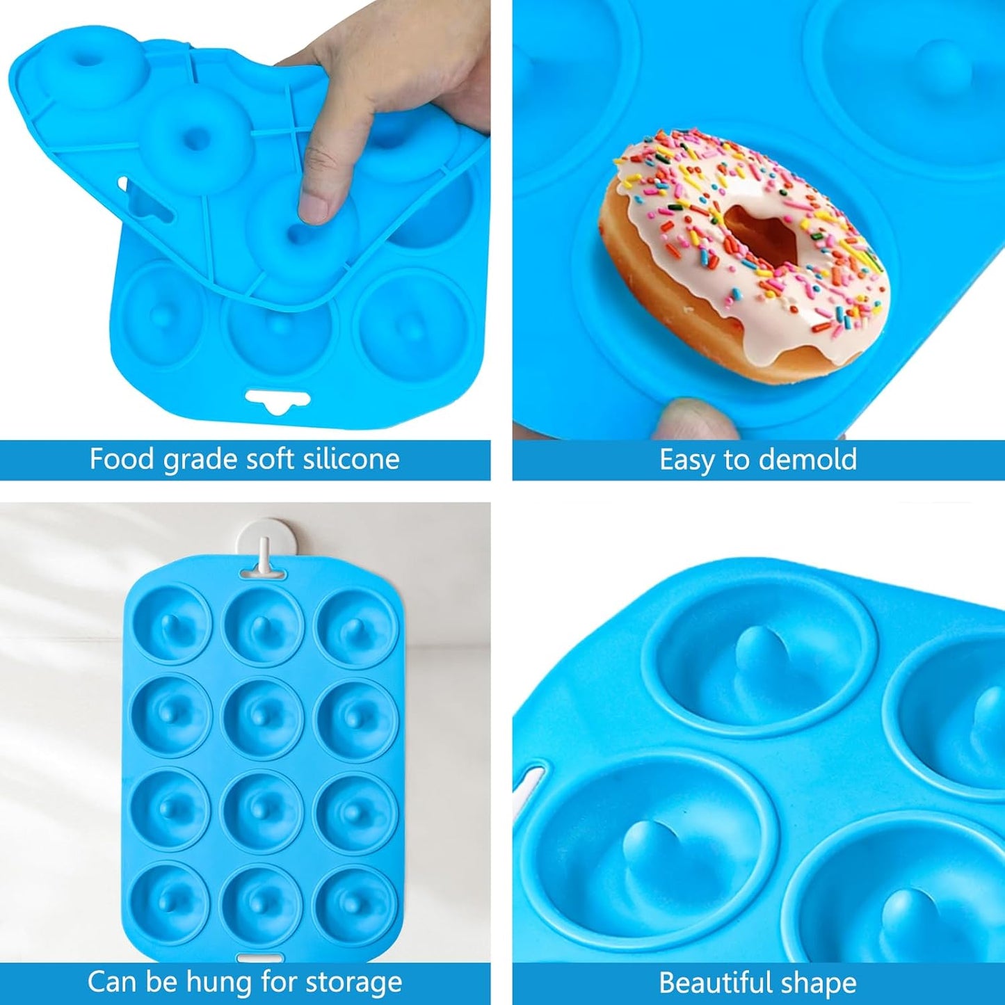 Skiennix Silicone Donut Pan - 12 Hole Mini Donut Molds | Heat Resistant & Non-Stick, Dishwasher Safe