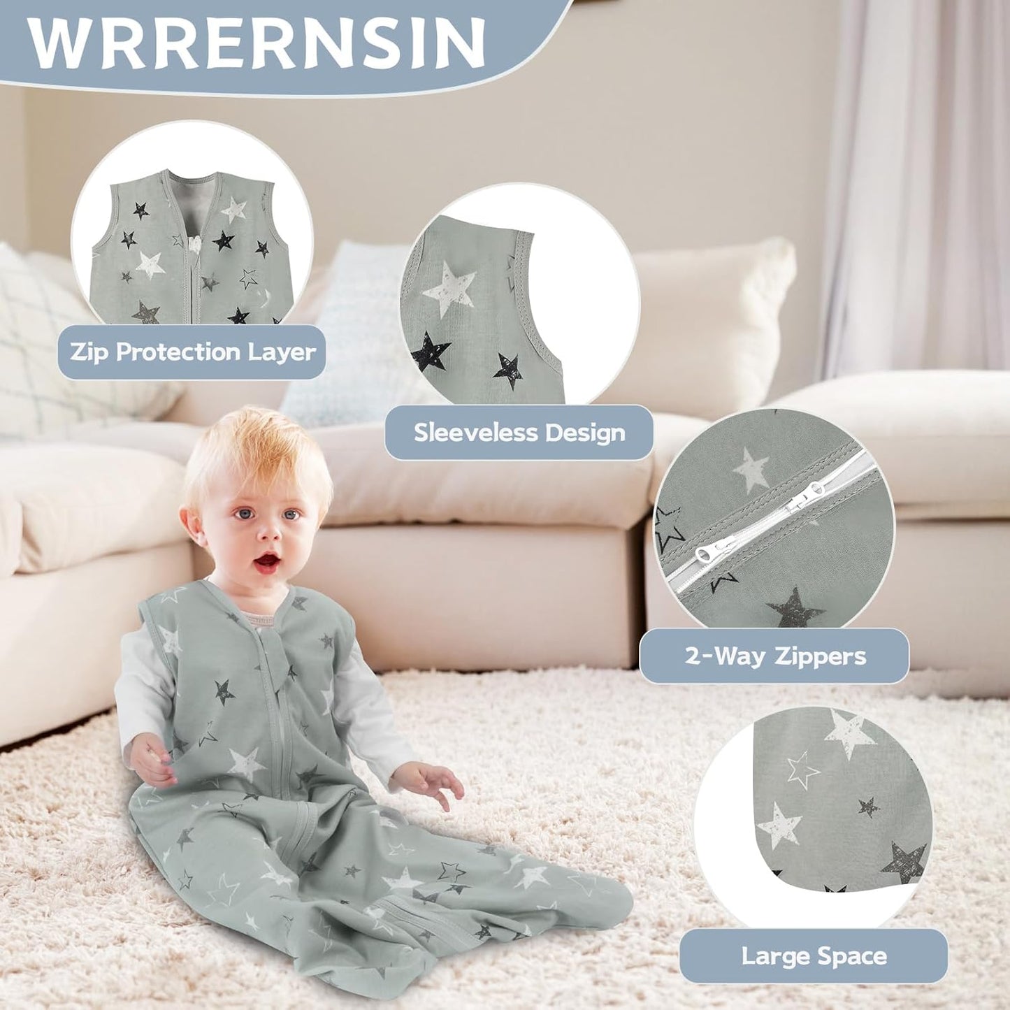 Skiennix Baby Sleep Sack - 100% Cotton Wearable Blanket | 0.5 TOG, 2-Way Zipper, 3-Pack for 12-18 Months
