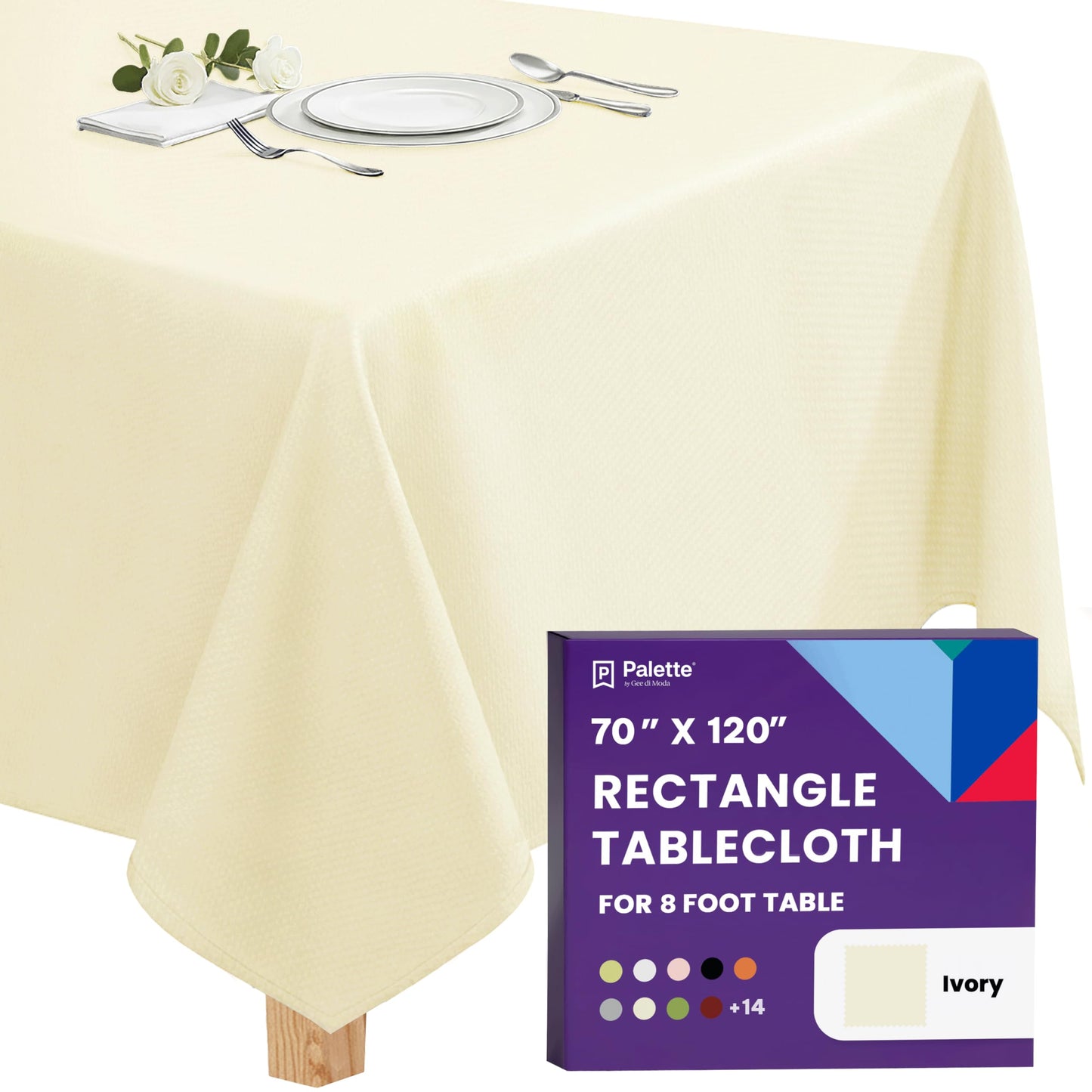 Gee Di Moda Rectangle Tablecloth - 70 x 120 Inch Ivory Table Cloth for 6 or 8 Foot Rectangle Tables - Heavy Duty Washable Fabric - for Holiday Party, Dinner, Weddings, Baby Shower & Events