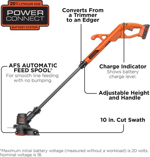 BLACK+DECKER 20V MAX Cordless String Trimmer - 10-Inch Electric Weed Wacker with Ergonomic Design & Automatic Feed Spool