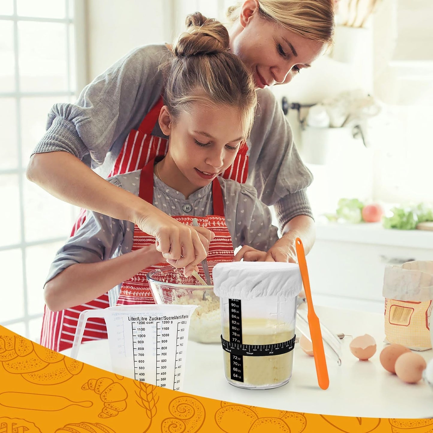 POLYHNIA Sourdough Starter Jar, Sourdough Jar Wide Mouth, Sourdough Starter Kit, Sourdough Starter Jars Glass Easy Fermentation, Reusable 27 oz Sourdough Bread Baking Supplies for Bakery Lover