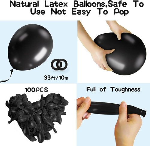 EMART 100pcs Black Balloons - 12 Inch Latex Helium Quality for Birthday, Baby Shower, Wedding & Holiday Decor
