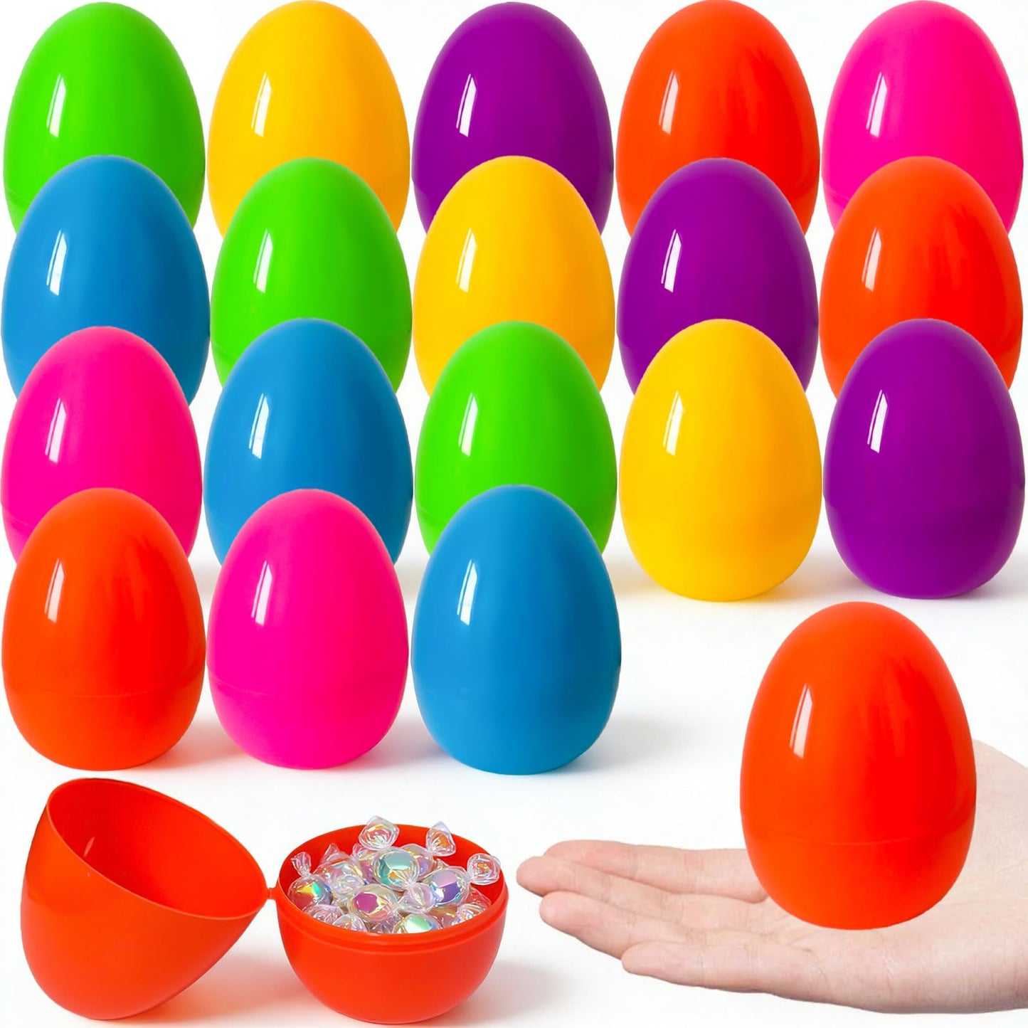 Jyluma 18 Pack 4 Inch Large Easter Eggs Big Colorful Easter Eggs for Refillable Basket Fillers Flat Bottom Plastic Easter Eggs Empty Surprise Eggs for Easter Hunt Party Favor