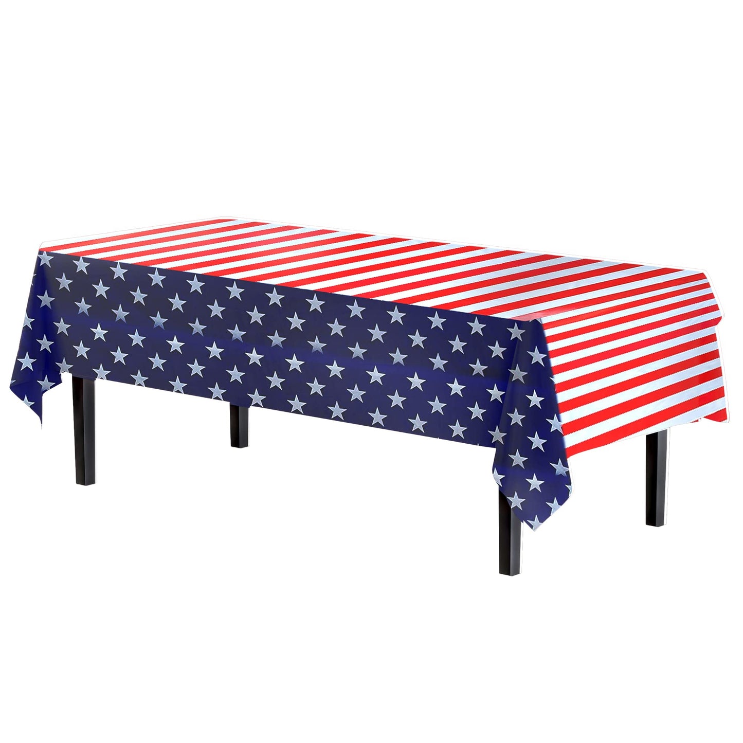 Exquisite 12-Pack Premium Plastic Tablecloth 54in. x 108in. Rectangle - American Flag Design
