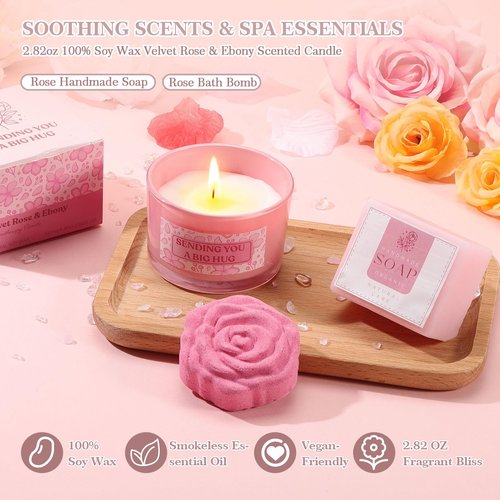 Gift Set for Women Self Care Mothers Day Gifts for Mom Wife Sister Friend - Pink Birthday Gift Baskets for Women, Relaxation Gifts Spa Gift Basket Self Care Package for Her w/ 40oz Insulated Tumbler