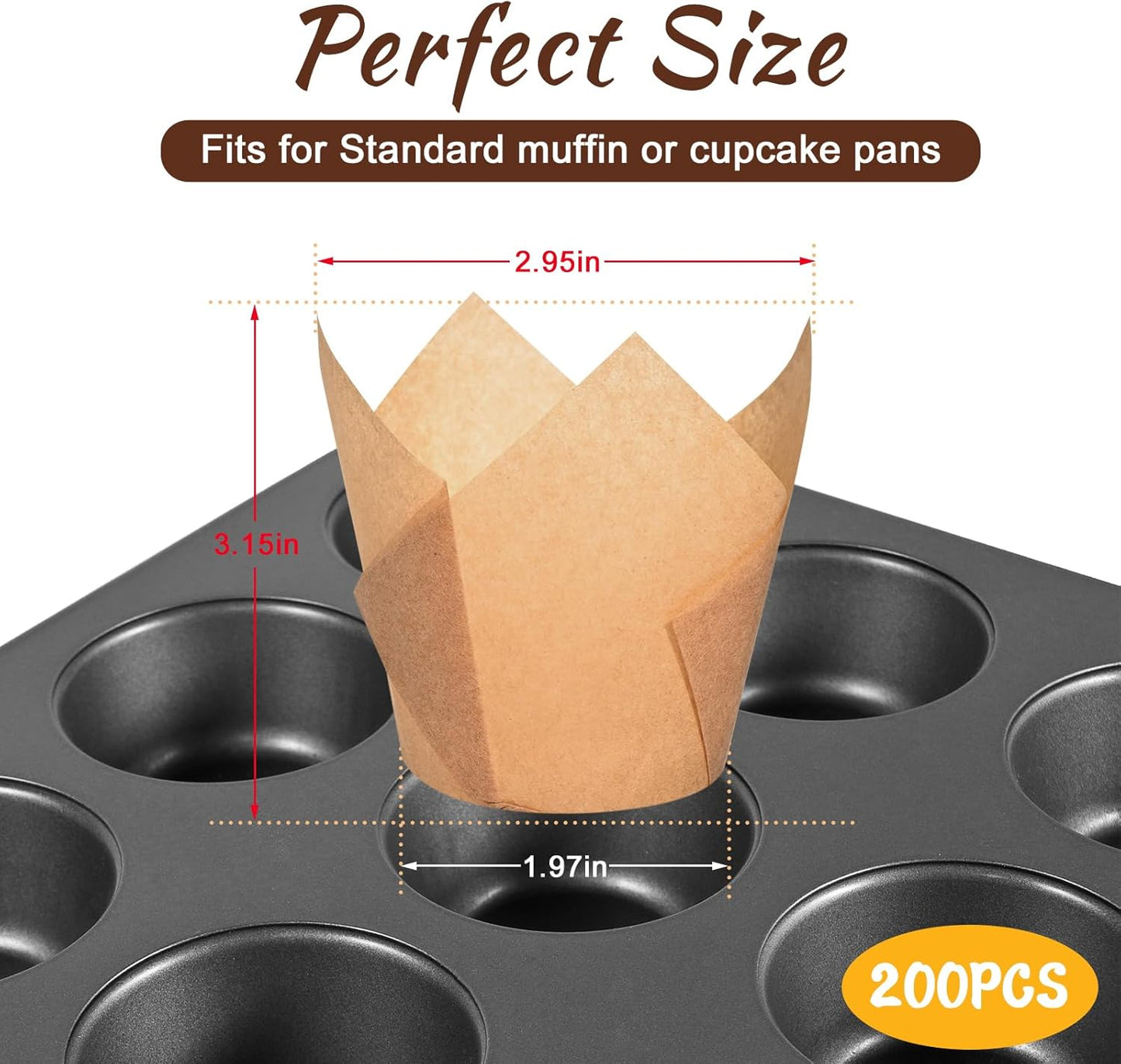 Natural Tulip Cupcake Liners - Unbleached Parchment Paper Muffin Wrappers | 200 Greaseproof Cups for Parties