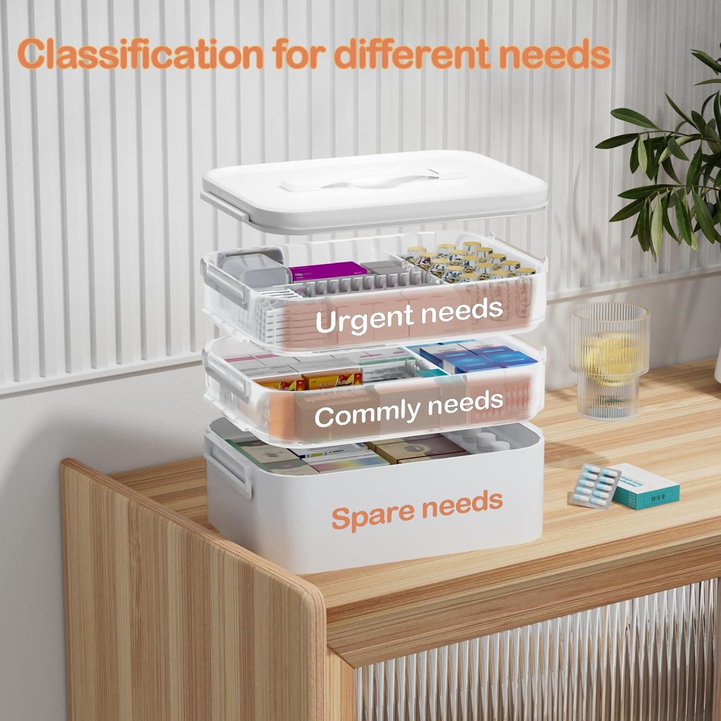 TERGOO 3-Tier Medicine Cabinet Organizer - Portable Storage Box with Handle for Home Use