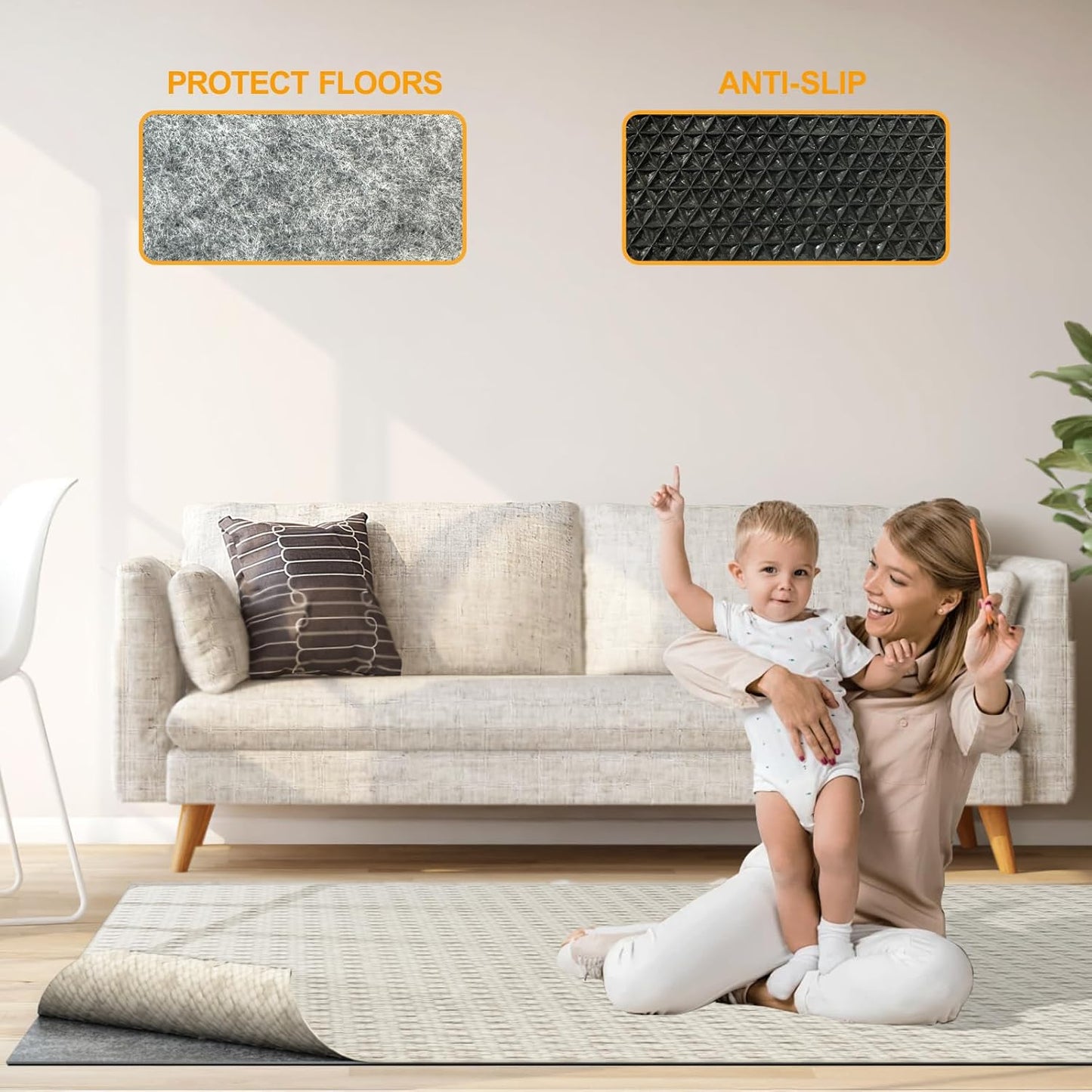 Non-Slip Felt Rubber Rug Pad - Thick Protective Cushion for Hardwood Floors | Grey, 8' x 10'