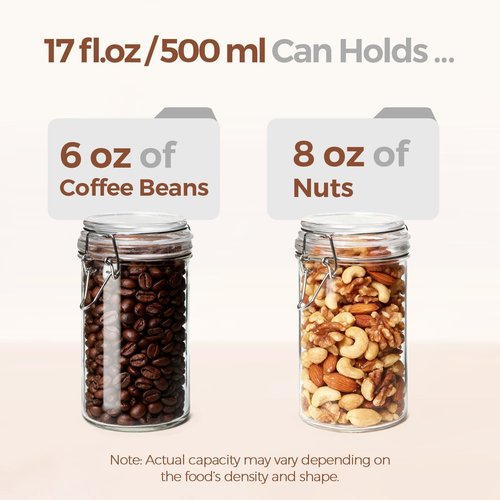 ComSaf 16oz Pint Jars - Airtight Glass Canisters for Sourdough, Oats & Pantry | Set of 6, 500ml