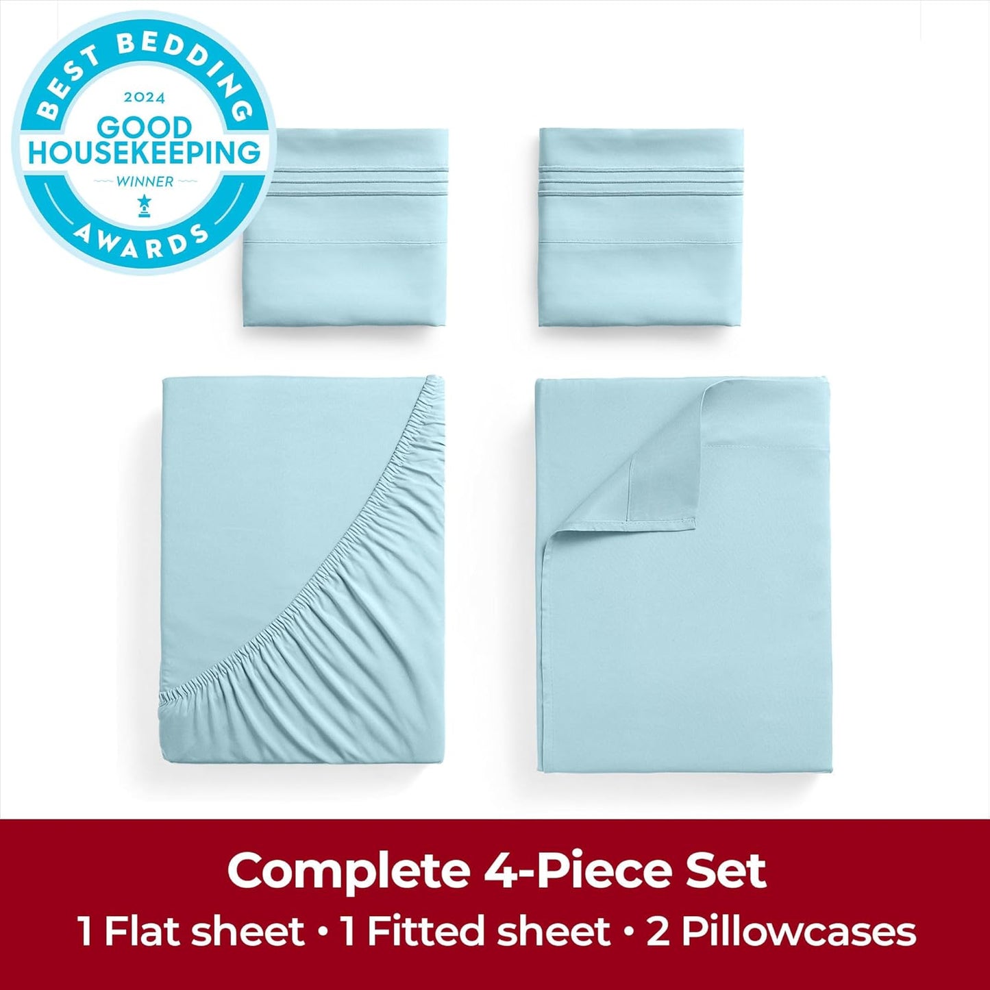 Mellanni Extra Deep California King Sheets - Hotel Luxury Bedding Set | Ultra Soft, Cooling, Wrinkle Resistant (Aqua, 4 PC)