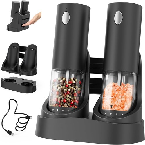 CIRCLE JOY Electric Salt and Pepper Grinder Set - USB Rechargeable with LED Light & Adjustable Coarseness