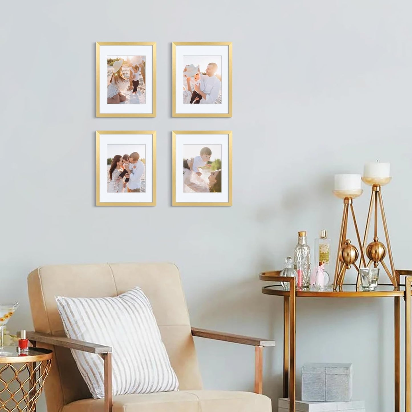 Upsimples 11x14 Picture Frame Set of 5 - Elegant Gold Frames for 8x10 Photos with Mat or 11x14 Without Mat