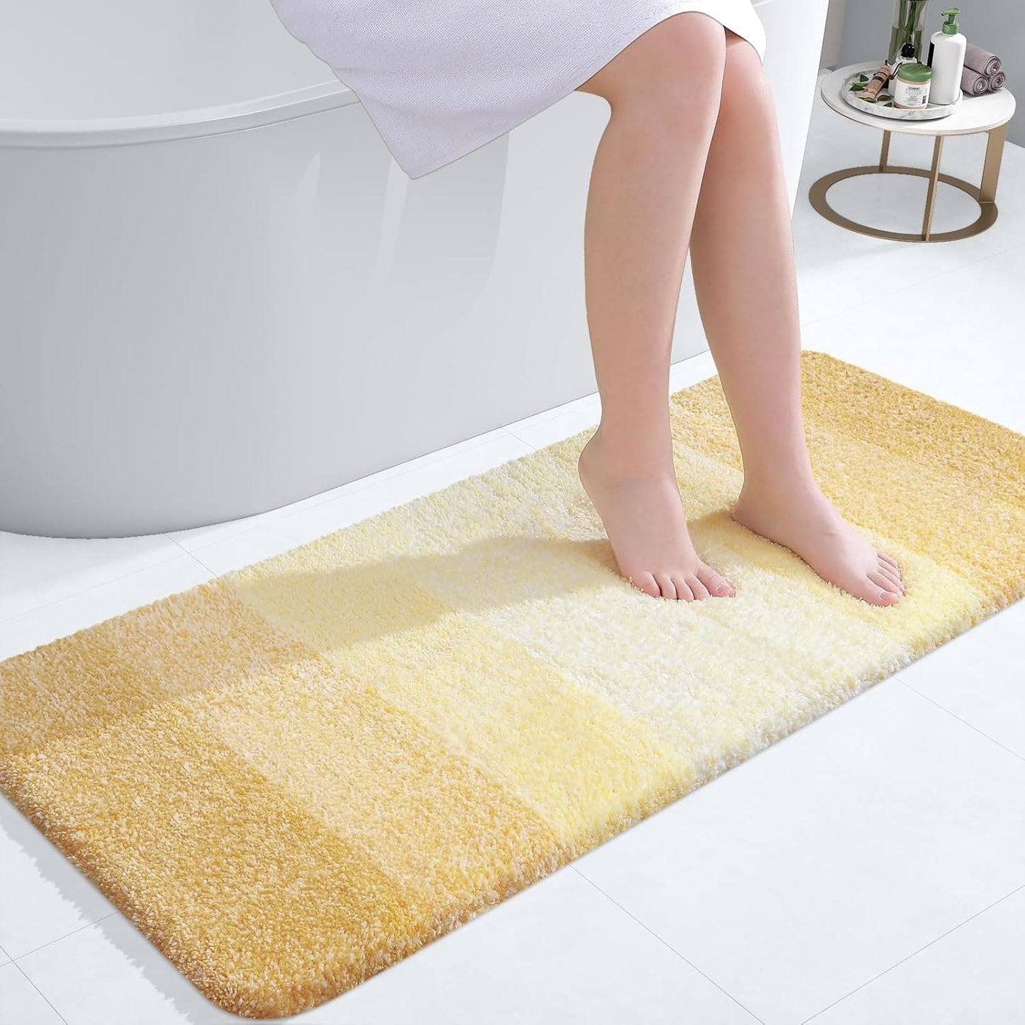 OLANLY Bathroom Runner Rug - Extra Soft Microfiber Mat with Rubber Backing | 47x20, Quick-Dry, Light Yellow
