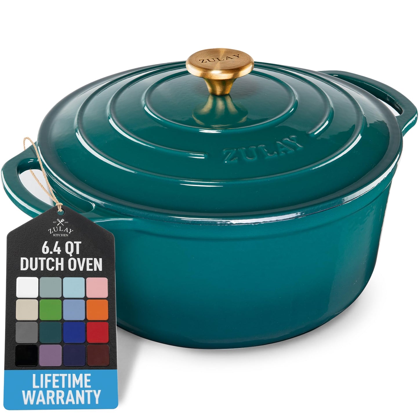 Zulay Kitchen 6.4 Quart Enameled Cast Iron Dutch Oven Pot with Lid, Emerald