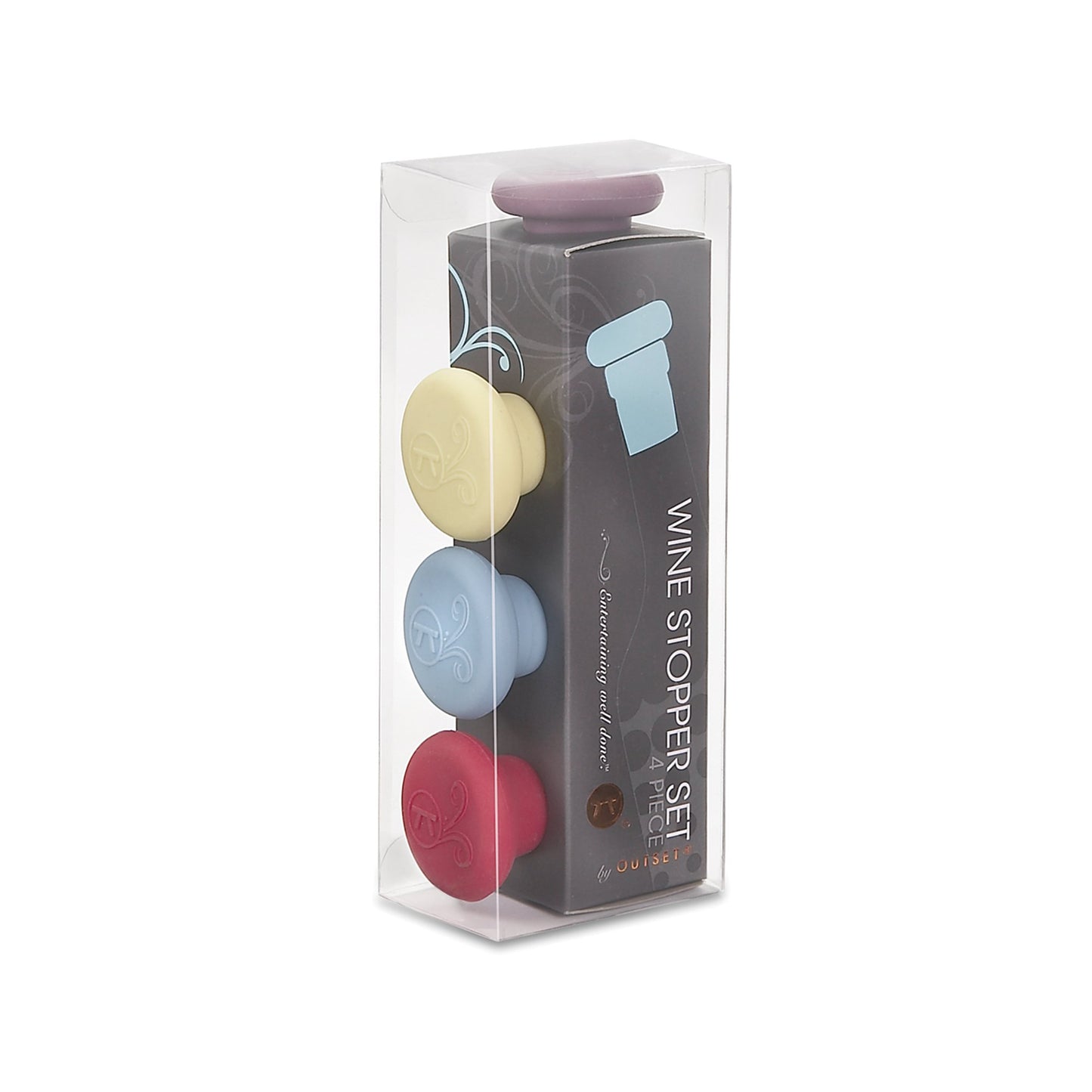 Outset B229 Silicone Wine Bottle Stoppers, Set of 4, Assorted